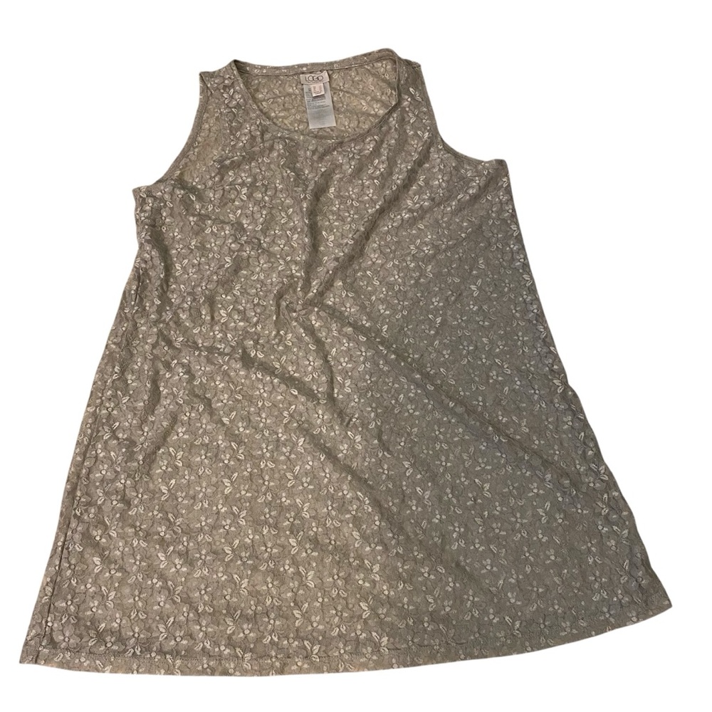 LOGO by Lori Goldstein Grey Lace Tank with Silver Accents